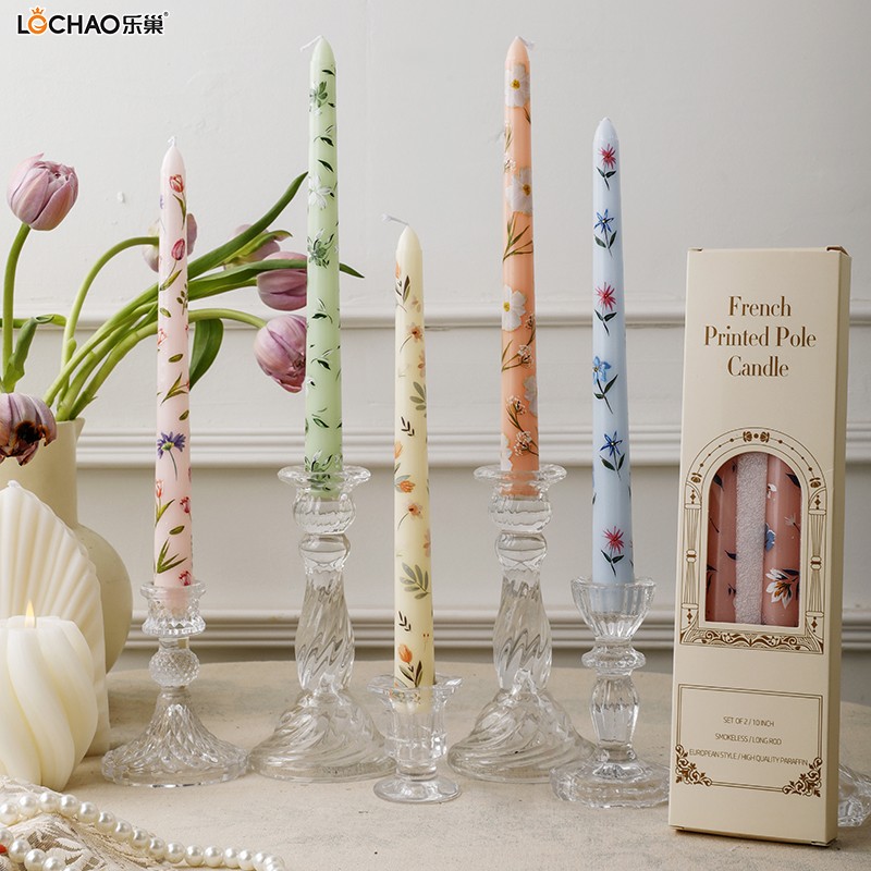 25cm long candle with printed candlestick
