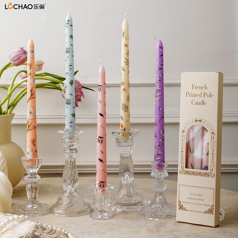 25cm long candle with printed candlestick