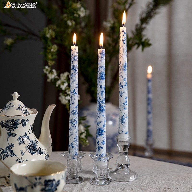 Blue and White Porcelain Series Printed Long Stem Candle