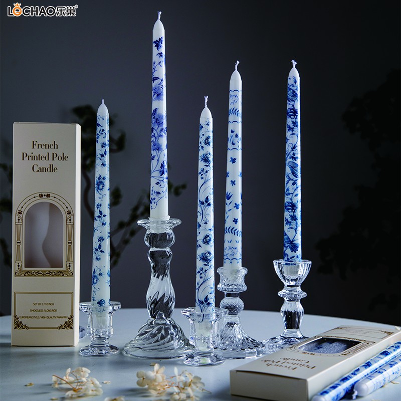 Blue and White Porcelain Series Printed Long Stem Candle
