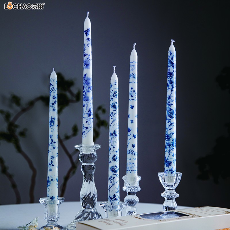 Blue and White Porcelain Series Printed Long Stem Candle