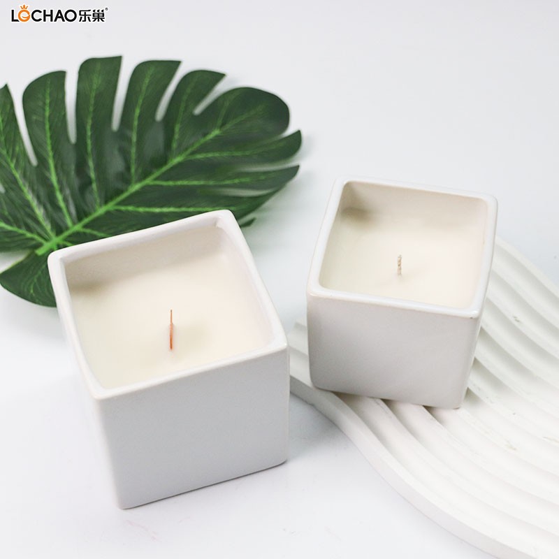Square porcelain cup scented candle