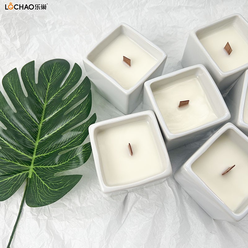 Square Porcelain Cup Scented Candle, Square Candle, Simulated Vase Scented Candle, Gift for Guests, 