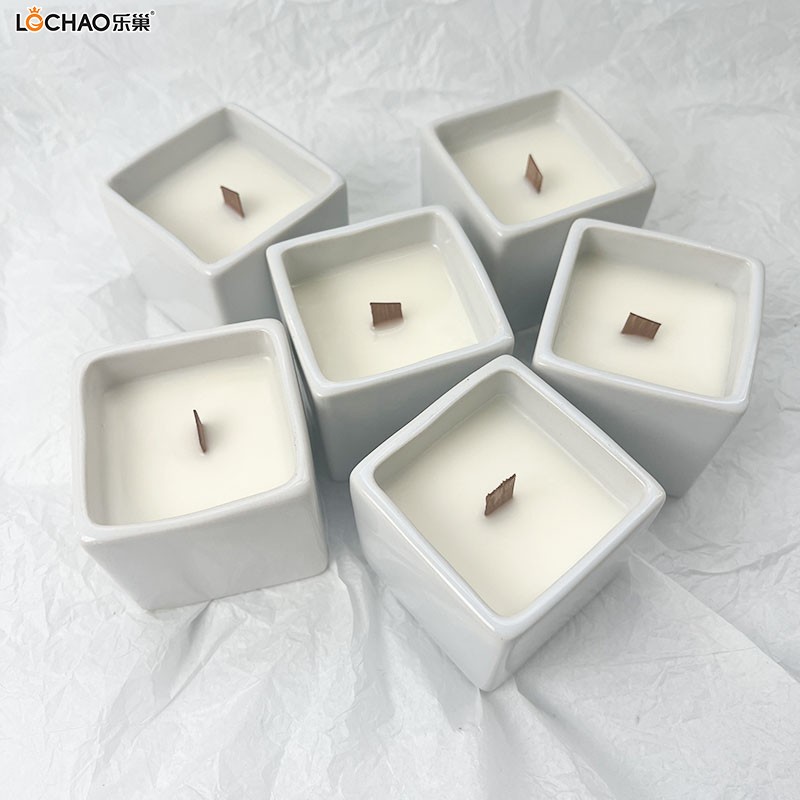Square Porcelain Cup Scented Candle, Square Candle, Simulated Vase Scented Candle, Gift for Guests, 