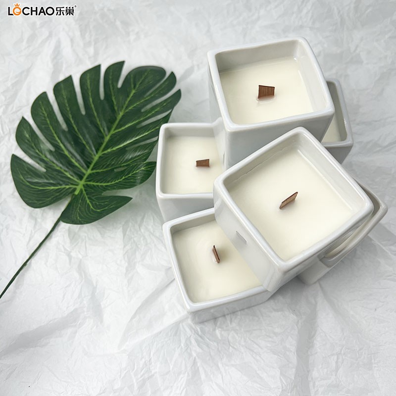 Square Porcelain Cup Scented Candle, Square Candle, Simulated Vase Scented Candle, Gift for Guests, 