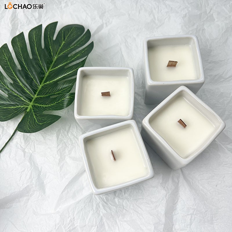 Square Porcelain Cup Scented Candle, Square Candle, Simulated Vase Scented Candle, Gift for Guests, 