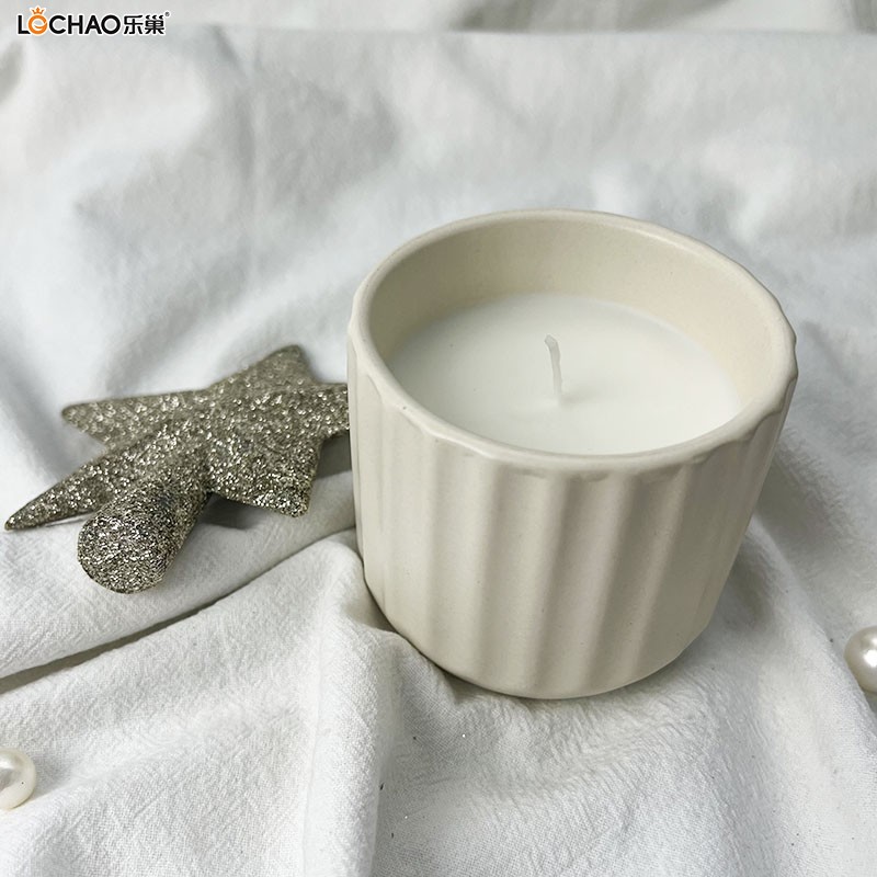 Multi-Color Vertical Striped Ceramic Cup Scented Candle