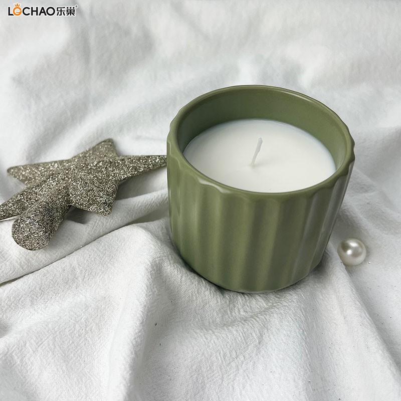 Multi-Color Vertical Striped Ceramic Cup Scented Candle