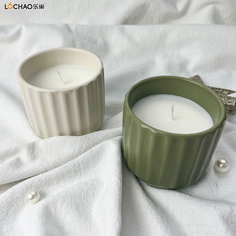 Multi-Color Vertical Striped Ceramic Cup Scented Candle