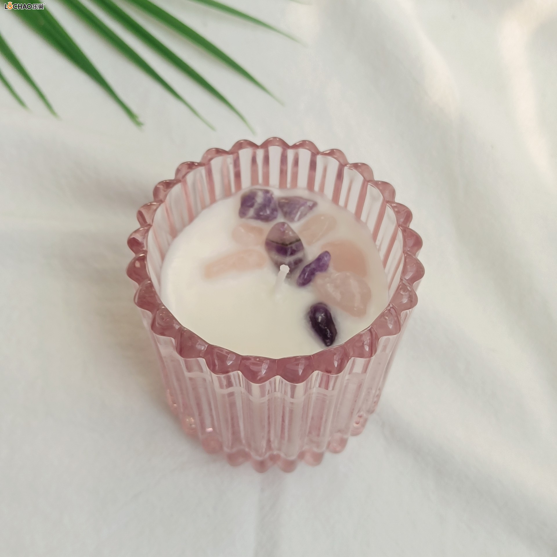 Purple Striped Glass Stone Scented Candle