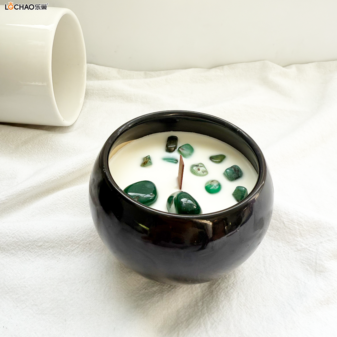 Round Dried Flower Ceramic Cup Scented Candle